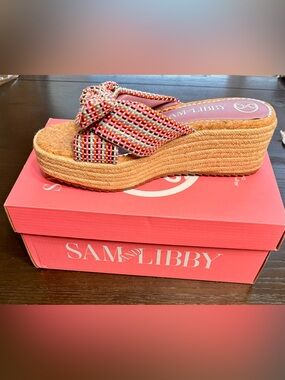 Sam & Libby Multicolor Bow Espadrille Wedge Slide Sandals Size 8